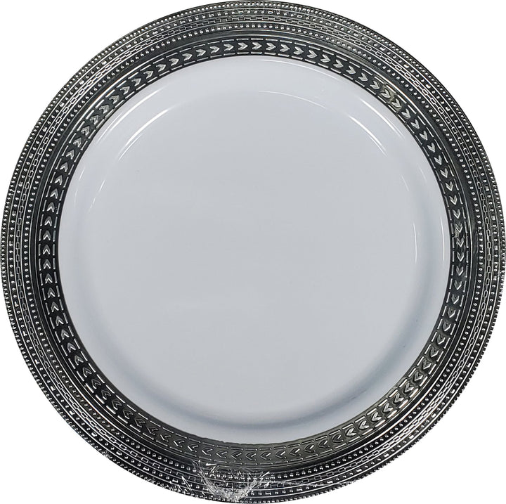 9" Round Plastic Plate - White/Silver - FM90