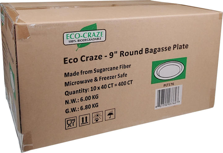 Eco-Craze - 9" Round Bagasse Plate - Retail Pack