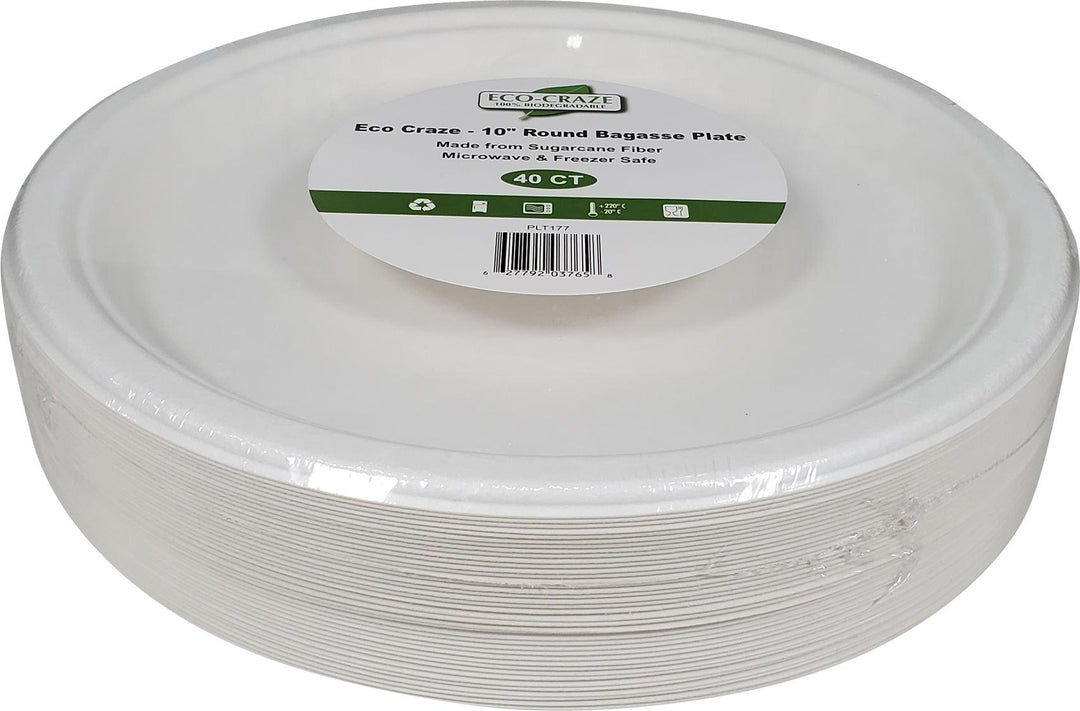 Eco-Craze - 10" Round Bagasse Plate - Retail Pack