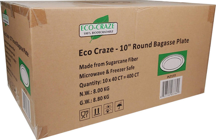 Eco-Craze - 10" Round Bagasse Plate - Retail Pack