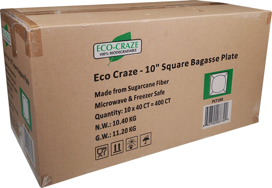 Eco-Craze - 10" Square Bagasse Plate - Retail Pack