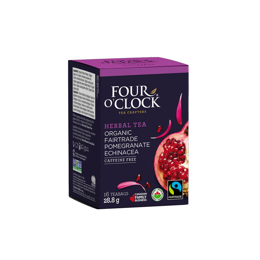 Four O' Clock Tea - Pomegranate Echinacea Herbal Tea - Case of 96 Tea Bags | Certified Fairtrade Organic - Caffeine-Free