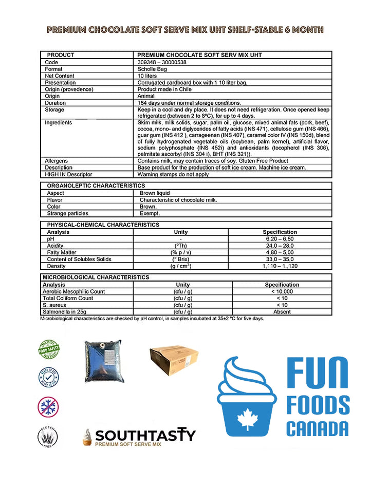 Premium Chocolate Shelf Stable Ice Cream Mix Spec Sheet