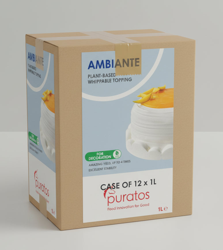 Box of Ambiante plant-based whippable topping by puratos on a white background - Canadian Distributor