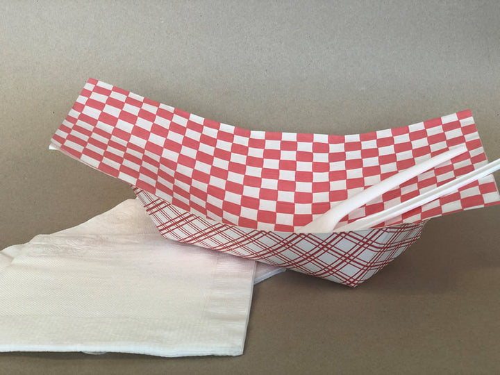 12" x 12" Checkered Grease Proof Deli/Basket Liner - Red/Blue/Black - 2000cs - Disposable Take Away Food Packaging - Canadian Distribution