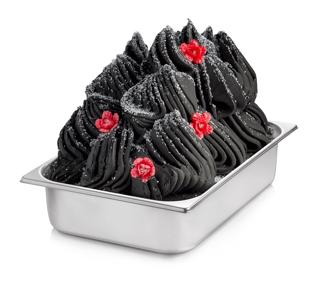 Rubicone Black Hawaii Sugarfree Vegan Gelato in a wide stainless steel pan by Rubicone Canada