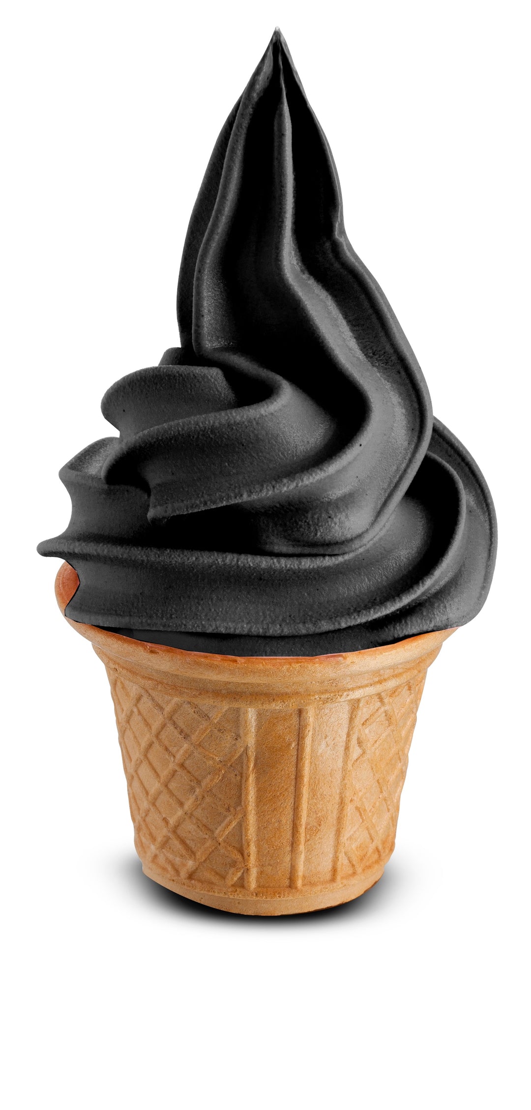 Rubicone Black Hawaii Sugarfree Vegan Soft Serve Gelato on a cone on a white background