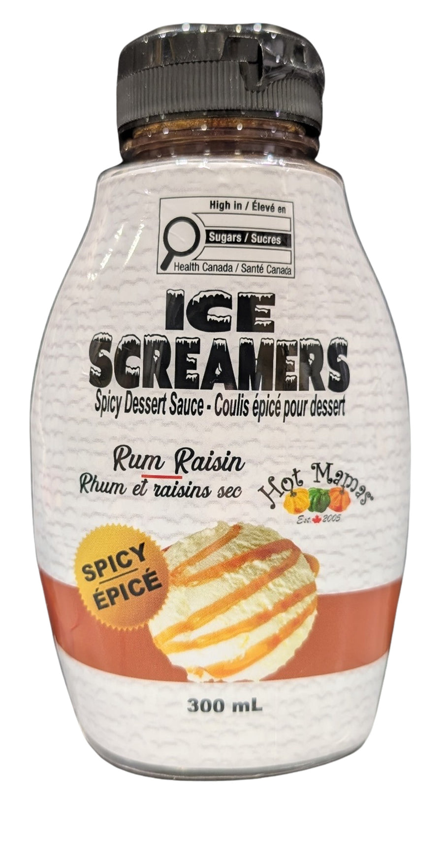 Ice Creamers Rum Raisin spicy dessert sauce bottle on a white background