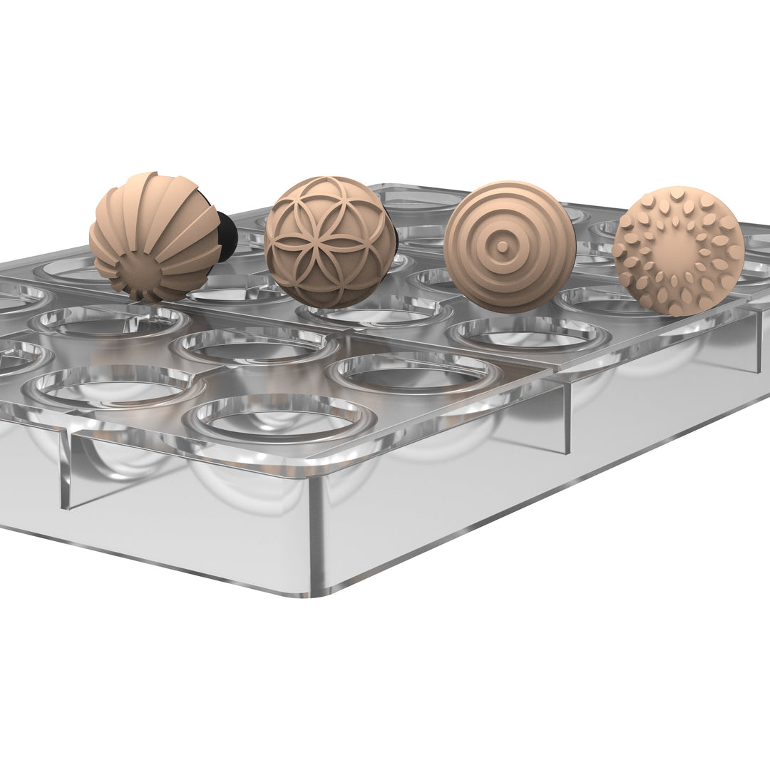 SILIKOMART Semisfera 01 + Choco Stamp A – Complete 31 mm Bonbon Mould & Decorating Kit - Canadian Distribution - Ships Free Within Canada on Orders Above CAD $199
