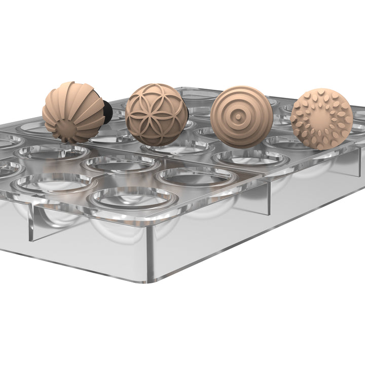 SILIKOMART Semisfera 01 + Choco Stamp A – Complete 31 mm Bonbon Mould & Decorating Kit - Canadian Distribution - Ships Free Within Canada on Orders Above CAD $199