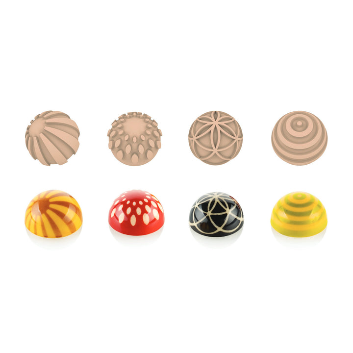 SILIKOMART Semisfera 01 + Choco Stamp A – Complete 31 mm Bonbon Mould & Decorating Kit - Canadian Distribution - Ships Free Within Canada on Orders Above CAD $199