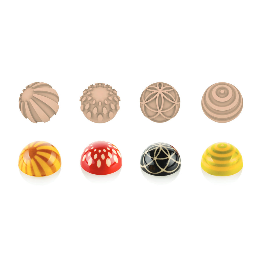 SILIKOMART Semisfera 01 + Choco Stamp A – Complete 31 mm Bonbon Mould & Decorating Kit - Canadian Distribution - Ships Free Within Canada on Orders Above CAD $199