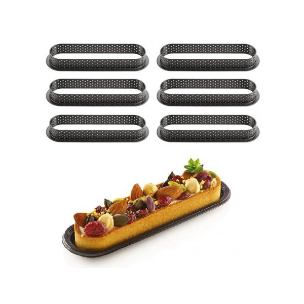 SILIKOMART Perforated Oblong Tart Rings (Set of 6), 146 x 34 mm - Canadian Distribution - Ships Free Within Canada on Orders Above CAD $199