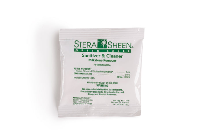 Stera-Sheen Green Label Sanitizer and Cleaner - 2 oz Packets,  Box of 100 - Canada