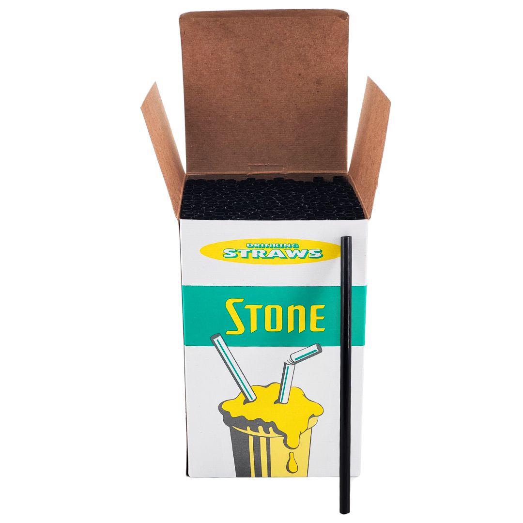 Stone Plastic Straw - 6" Super Cocktail BLACK - 022650