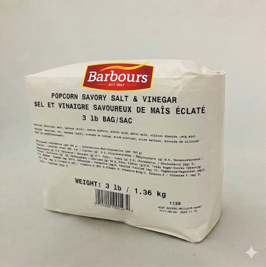 Pop N Top - Savory Salt & Vinegar - Popcorn and Snacks Seasoning - 1.36 KG Bag - Case (6 x 1.36 KG) - Ships Free Within Canada on Orders Above CAD $199