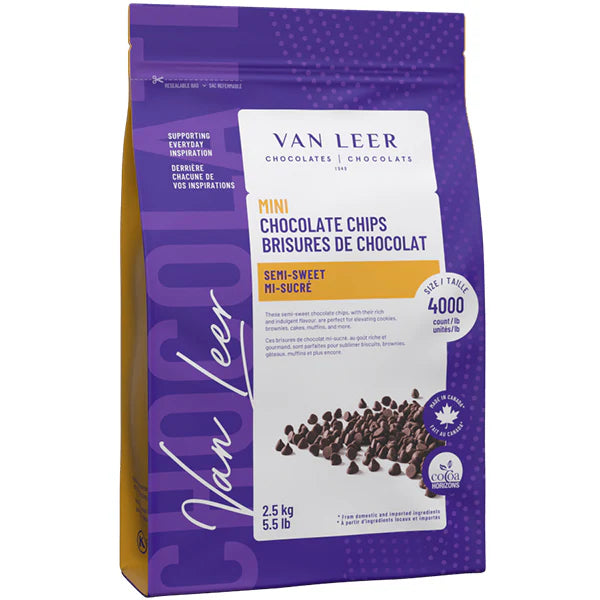 Semi-Sweet Mini Chocolate Chips 2.5 kg Bag - 4000 Count/Lb. - Van Leer - Canadian Distribution - Ships Free Within Canada on Orders Above CAD $199