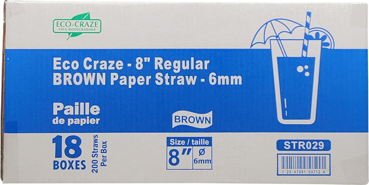 Eco-Craze - 6" Brown Paper Straw - 8 mm