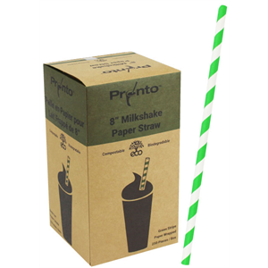 Box of Wrapped Green Stripe Paper Straws