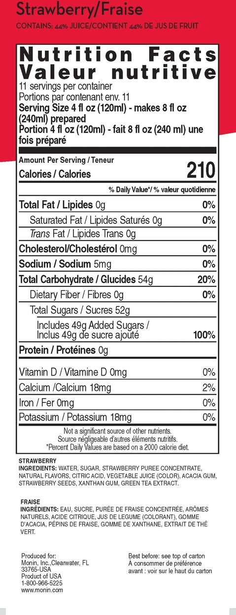 Nutritional info for Strawberry Fruit Smoothie Mix - Monin Canada - 6 x 46 oz