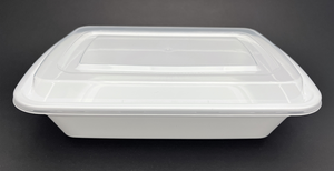 38oz Microwavable White Rectangular Containers w/ Lids - 150 sets - Restaurant Packaging - Masterpiece Foods - Canadian Distribution