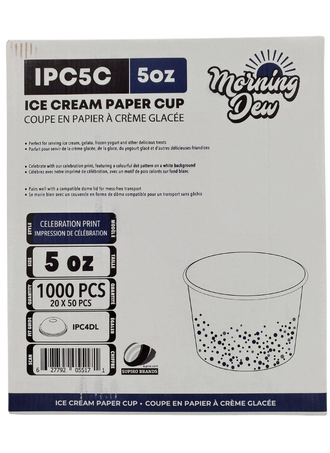 Morning Dew - 5oz Ice Cream Paper Cups - Celebration Print - 20 x 50 count