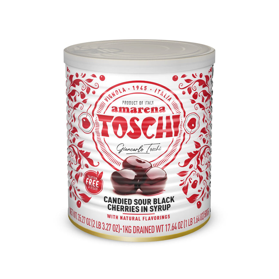 TOSCHI Amarena Candied Sour Black Cherries in Syrup, 1kg - Canadian Distribution - Ships Free Within Canada on Orders Above CAD $199