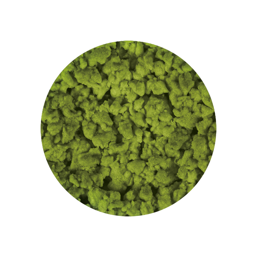 Close up texture image of matcha crumble on a white background