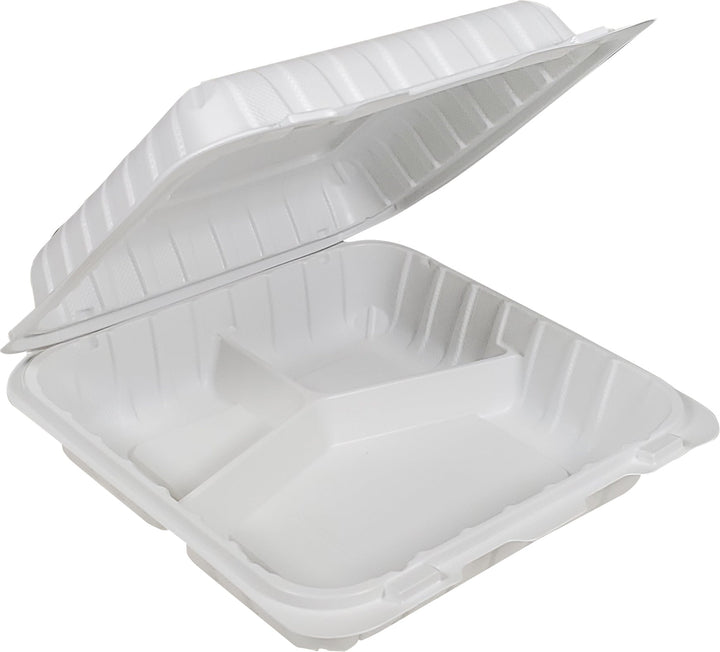 Eco-Craze - MFPP Clamshell Container - 8x8x2.8" - 3 Compt. - White