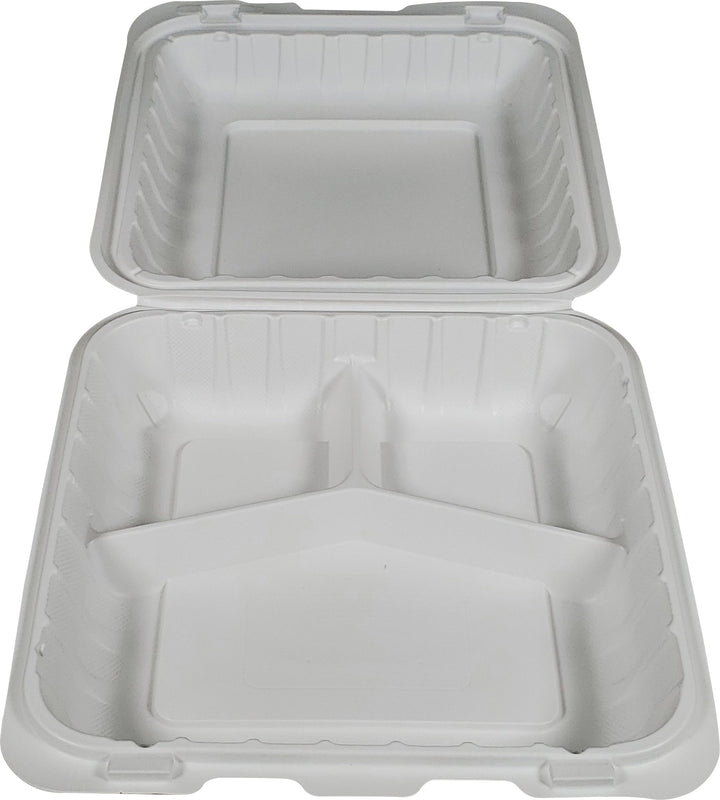 Eco-Craze - MFPP Clamshell Container - 8x8x2.8" - 3 Compt. - White