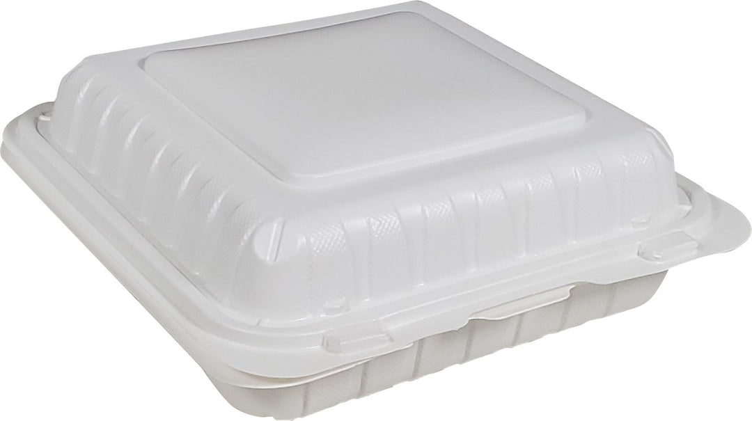 Eco-Craze - MFPP Clamshell Container - 8x8x2.8" - 3 Compt. - White