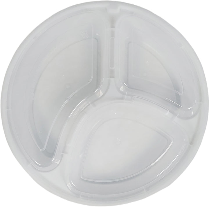 Value+ - 9" 3 Comptartment Round White Plastic Container