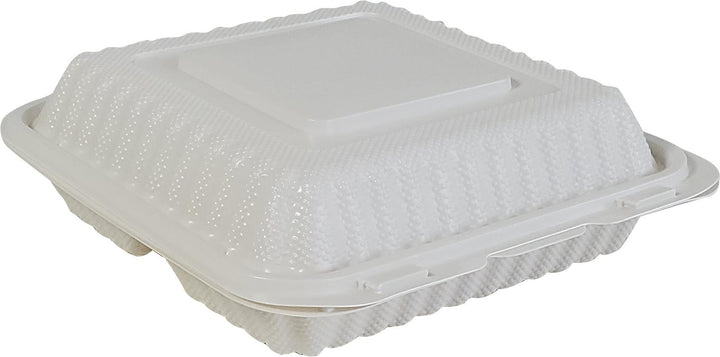 CLR - LR - MFPP Hinged Container 7.9"X7.9"- 3 Compartment - EP-73 - White