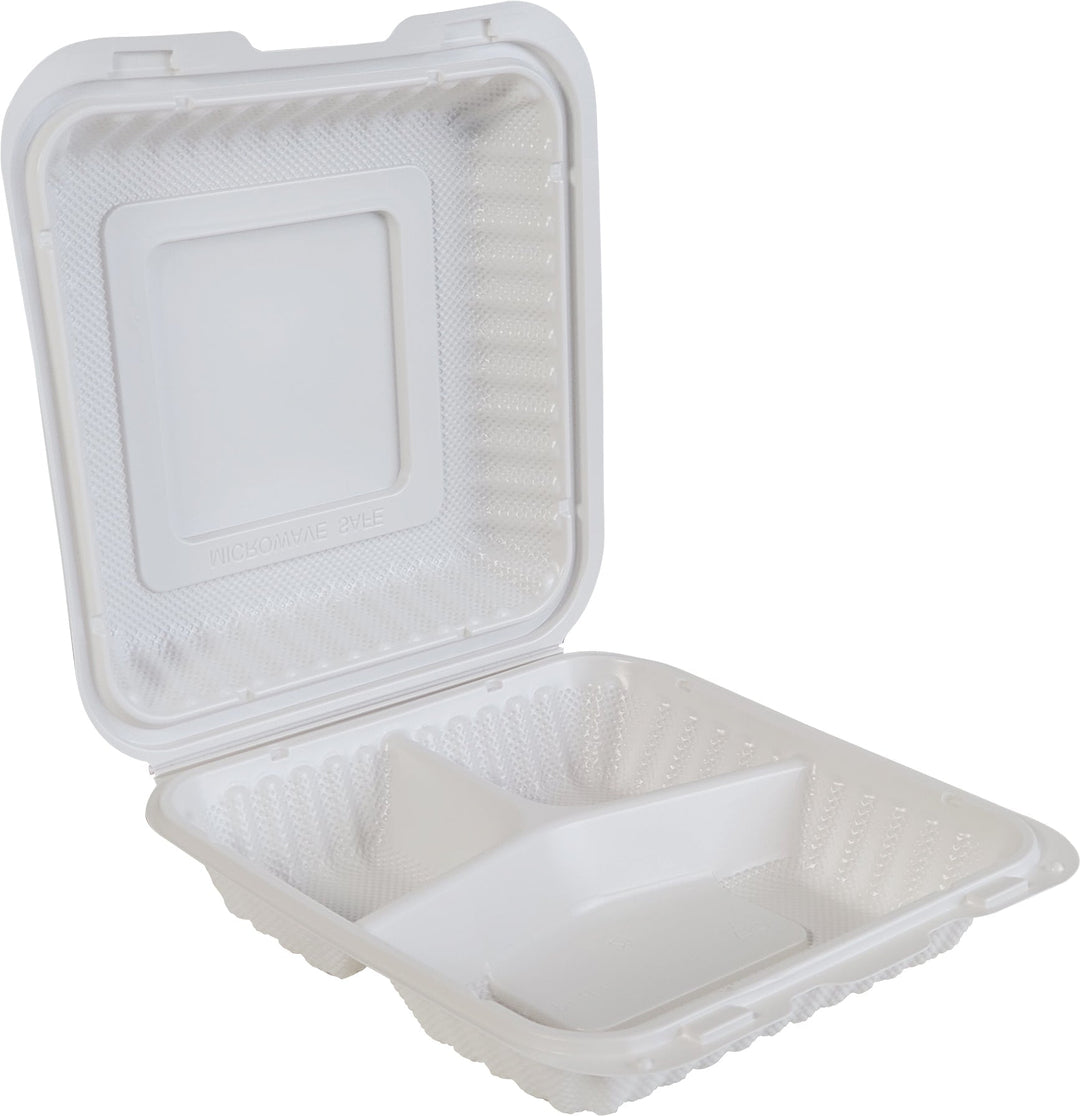 CLR - LR - MFPP Hinged Container 7.9"X7.9"- 3 Compartment - EP-73 - White