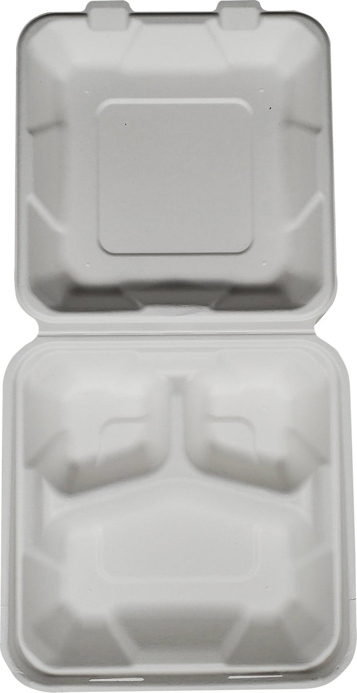 Eco-Craze 8X8X3 - 3 Compartment Bagasse Clamshell EM-773