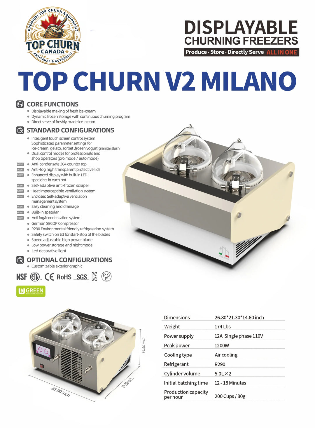 Spec Sheet for Top Churn V2 Milano Canada