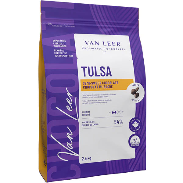 Tulsa Semi-Sweet Chocolate Wafers 2.5 kg Bag - 54% Cocoa Solids - Van Leer - Canadian Distribution - Ships Free Within Canada on Orders Above CAD $199