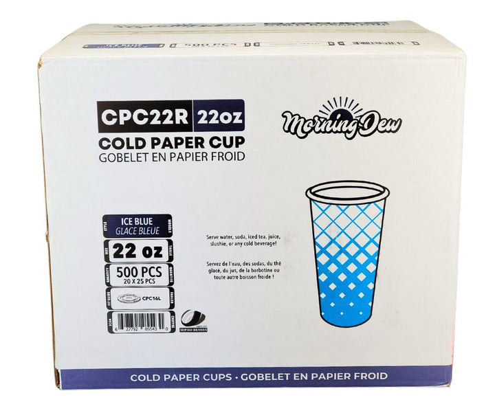 Morning Dew - 22oz Cold Paper Cups - Ice Blue Print - 20 x 25 count