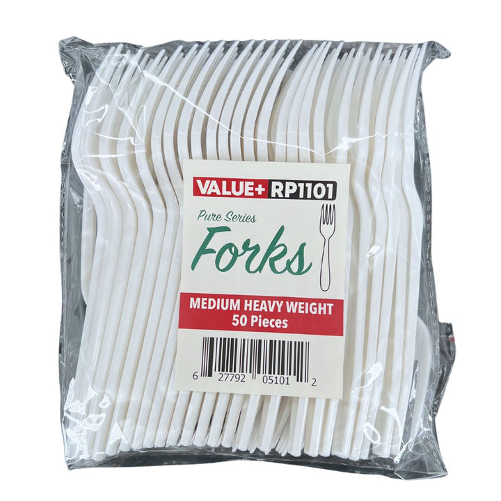 Value+ - Medium Heavy - Plastic Fork - White - Retail Pack - RP1101