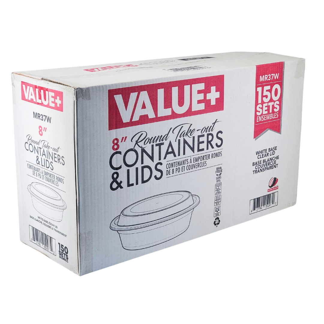 Value+ - 8" Plastic Container Sets - Round - White