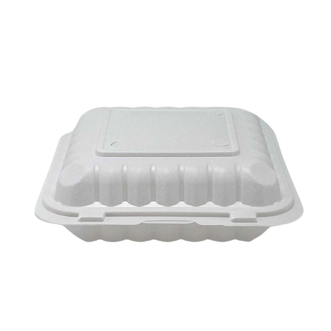 Eco-Craze - MFPP Clamshell Container - 8x8x2.8"- 1 Compt - White