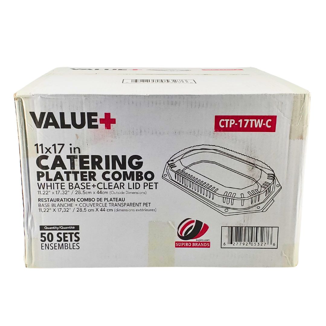 Value+ - 17.32"x11.22" Oval Catering Platter - Combo - White/Clear PET