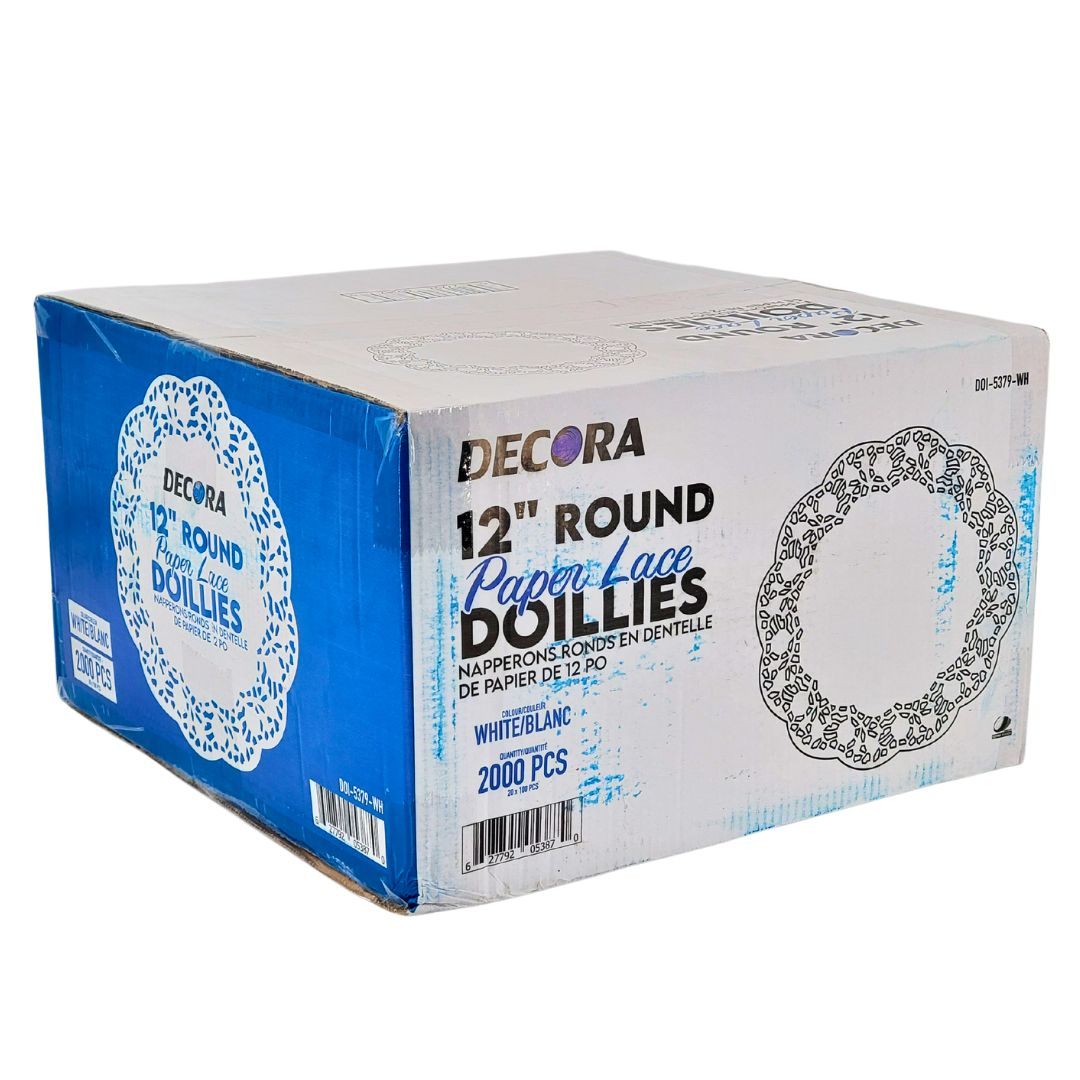 Decora - Serviettes de table en dentelle de papier ronde de 30 cm (12 po), blanc - DOI-5379-WH