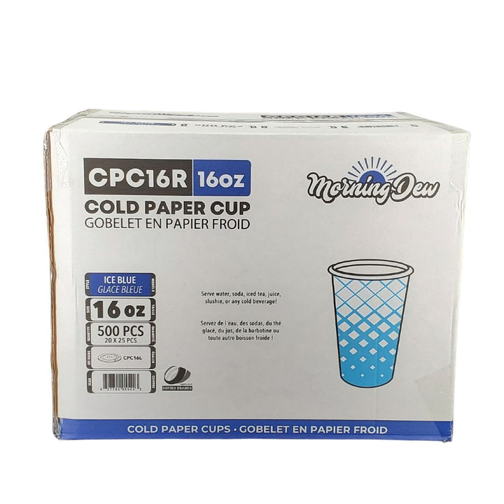 Morning Dew - 16oz Cold Paper Cups - Ice Blue Print - 20 x 25 count