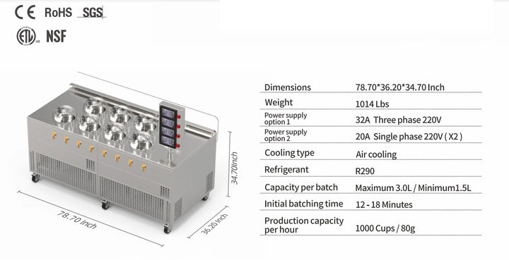 Commercial Gelato Ice Cream Maker, V8, Eight Pots – Top Churn