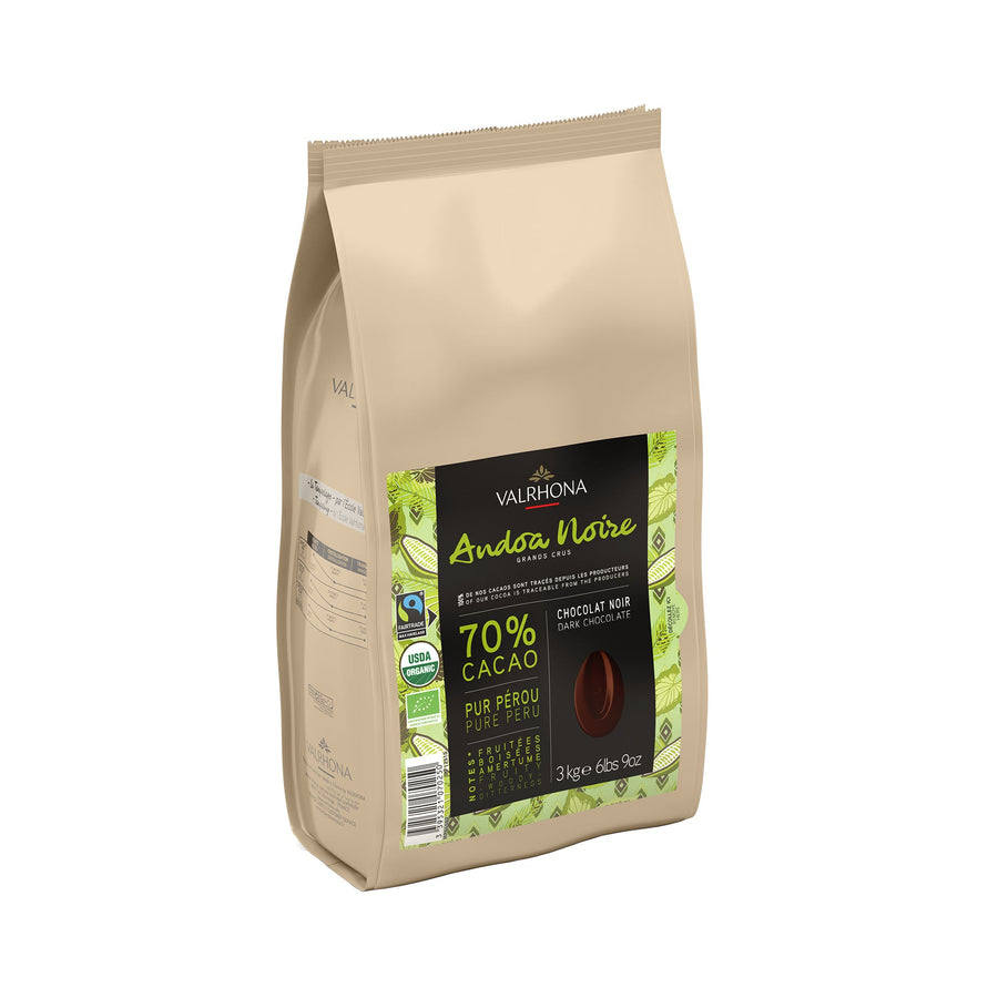 VALRHONA Andoa Noire 70% Organic Dark Chocolate Couverture 3kg - Canadian Distribution - Ships Free Within Canada on Orders Above CAD $199