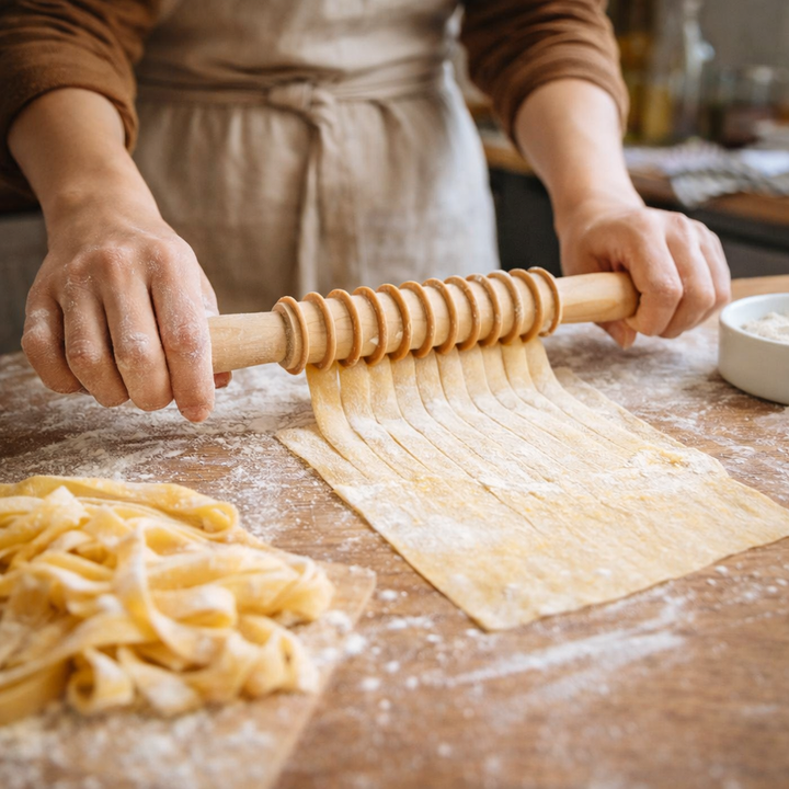 Wooden Pappardelle Pasta Cutter – Mattarello Roller for Wide Noodles - Canadian Distribution - Ships Free Within Canada on Orders Above CAD $199