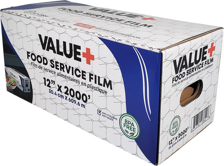 Value+ - 12" x 2000' Food Service Film Wrap in Cutter Box