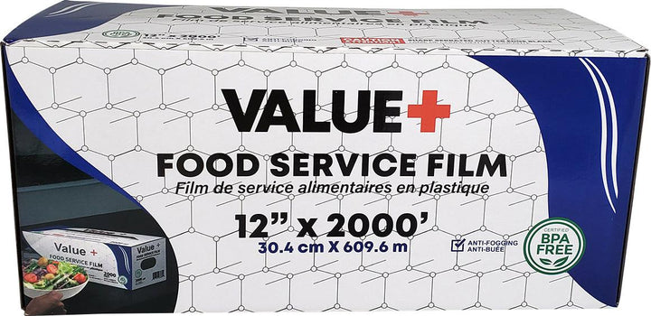 Value+ - 12" x 2000' Food Service Film Wrap in Cutter Box