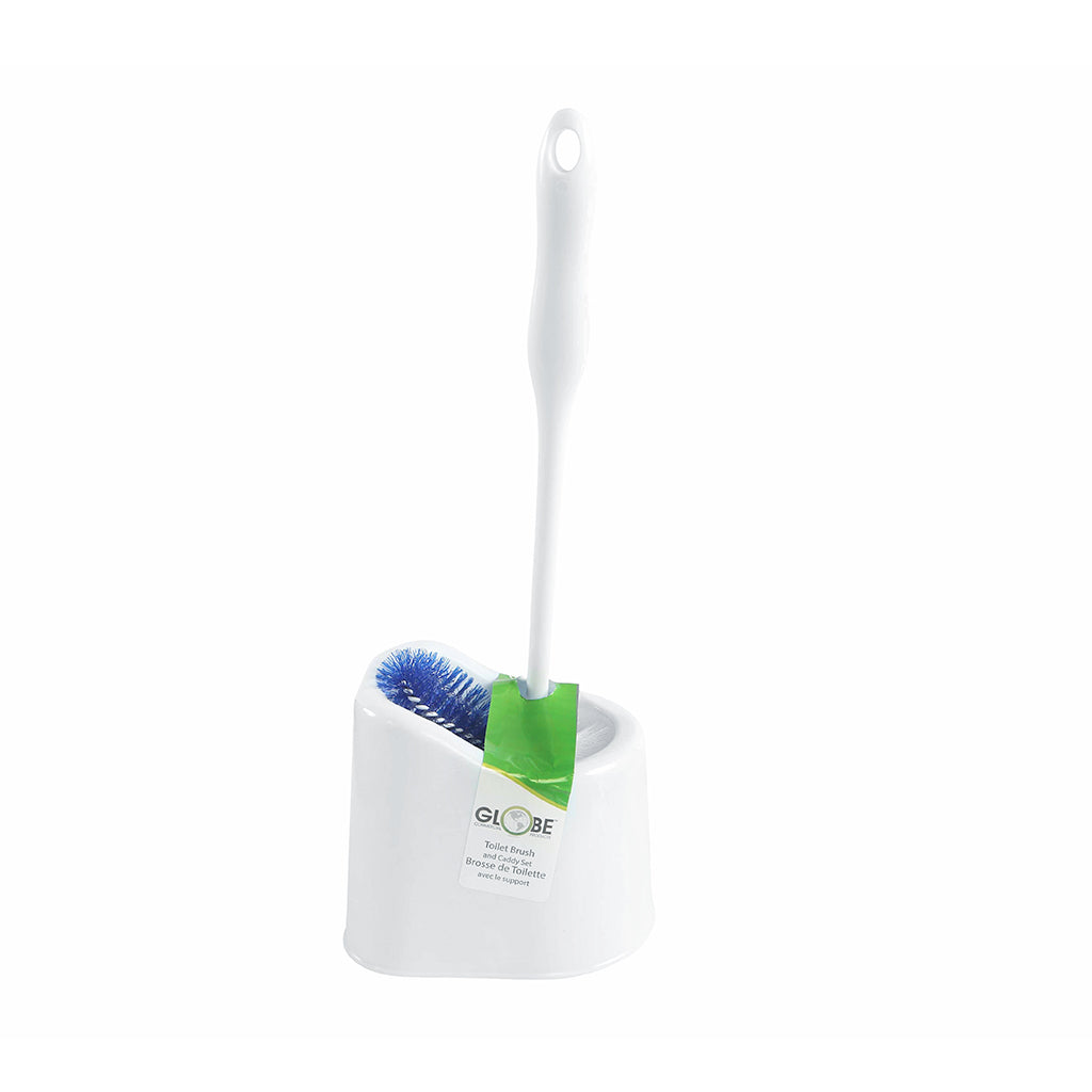 16 Inch Deluxe Toilet Brush And Caddy Set With Dual Cleaner Head - Sold By The Case